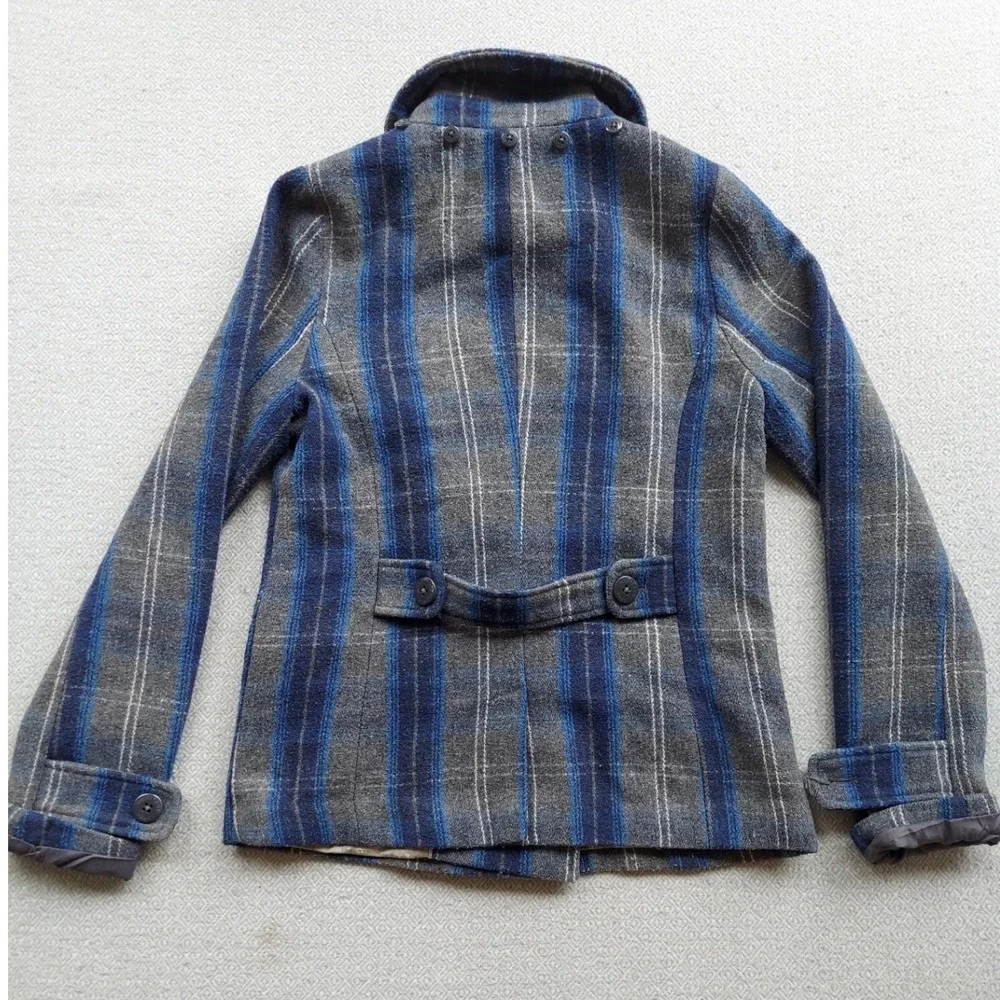 Heritage Pea Coat Women S Blue Striped Wool Blend Double Breasted‎ Jacket